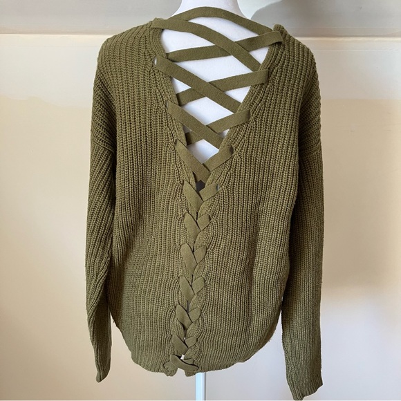 Poof! Sweaters - Poof Green Knit Criss Cross Sweater size Small